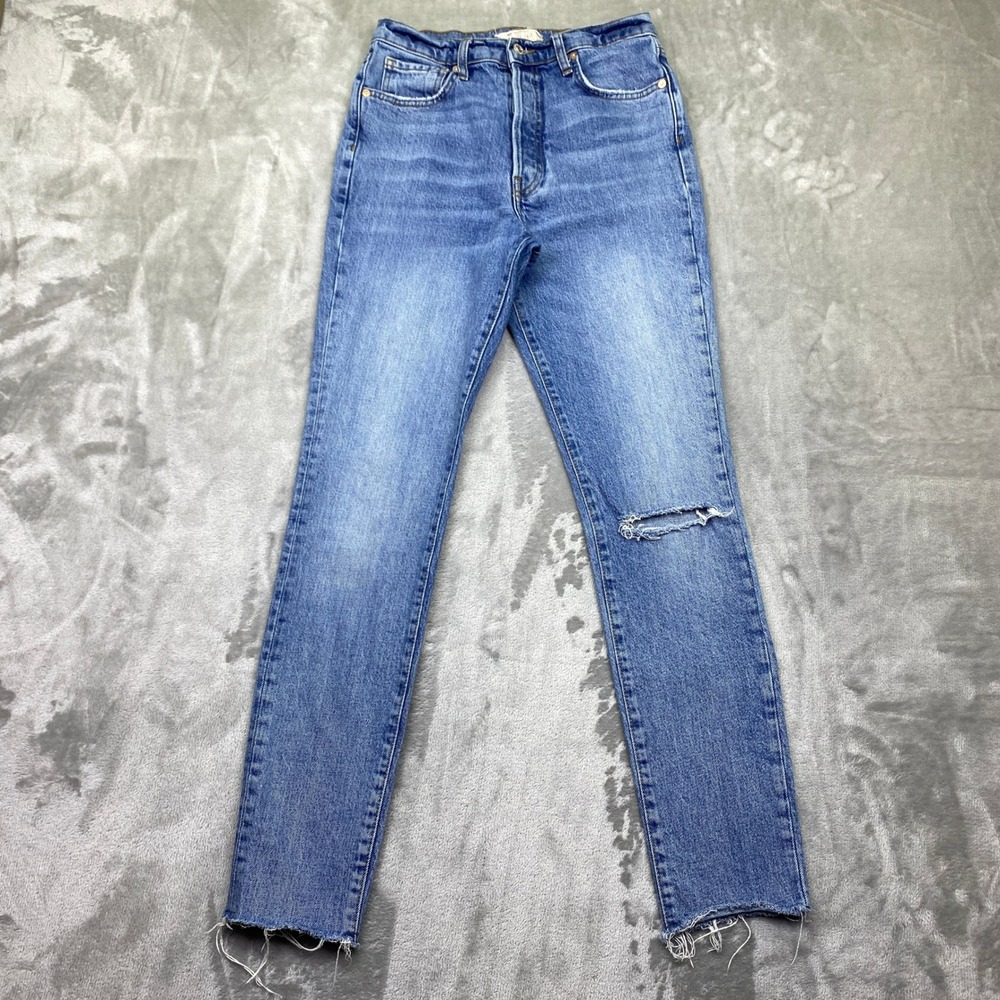 We The Free Blue Denim High Rise Ankle Skinny Jeans Distressed Size 27 Fits 25"